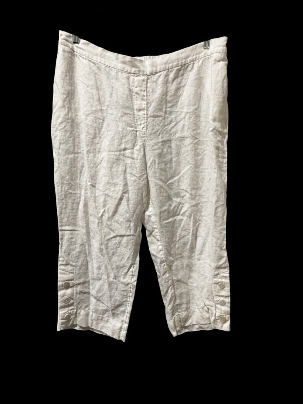 Chico's White Linen Cropped Wide Leg Pants Size 18 Button Hem Pull On - Picture 2 of 6